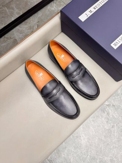 J.M.WESTON Black calfskin Leather Shoes-J.M.WESTON Man Business Leather Shoes